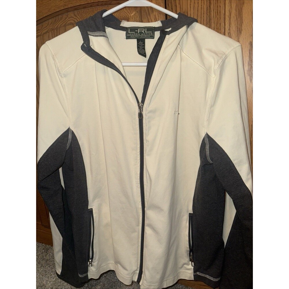 Lauren Active L-RL Ralph Lauren Jacket Jacket  Large Full Zip Hood Cream Grey